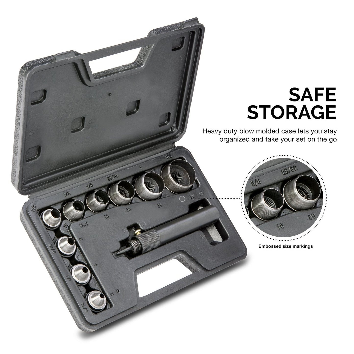 NEIKO 02614A Interchangeable Large Hollow Hole Punch Tool Set, 10 Piece, Gasket Maker, Heavy Duty Gasket Punch Set, Includes Hole Puncher Tool Carrying Case, Leather Punch Set