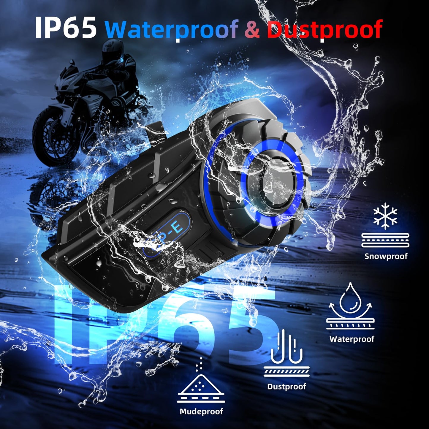 Moman Motorcycle Intercom Headset, CP-E 6 Riders 2000M Group Helmet Communication System, Universal Pairing with Music Sharing FM Radio Noise Cancellation Waterproof, 1 Pack, Helmet-Intercom-Headset