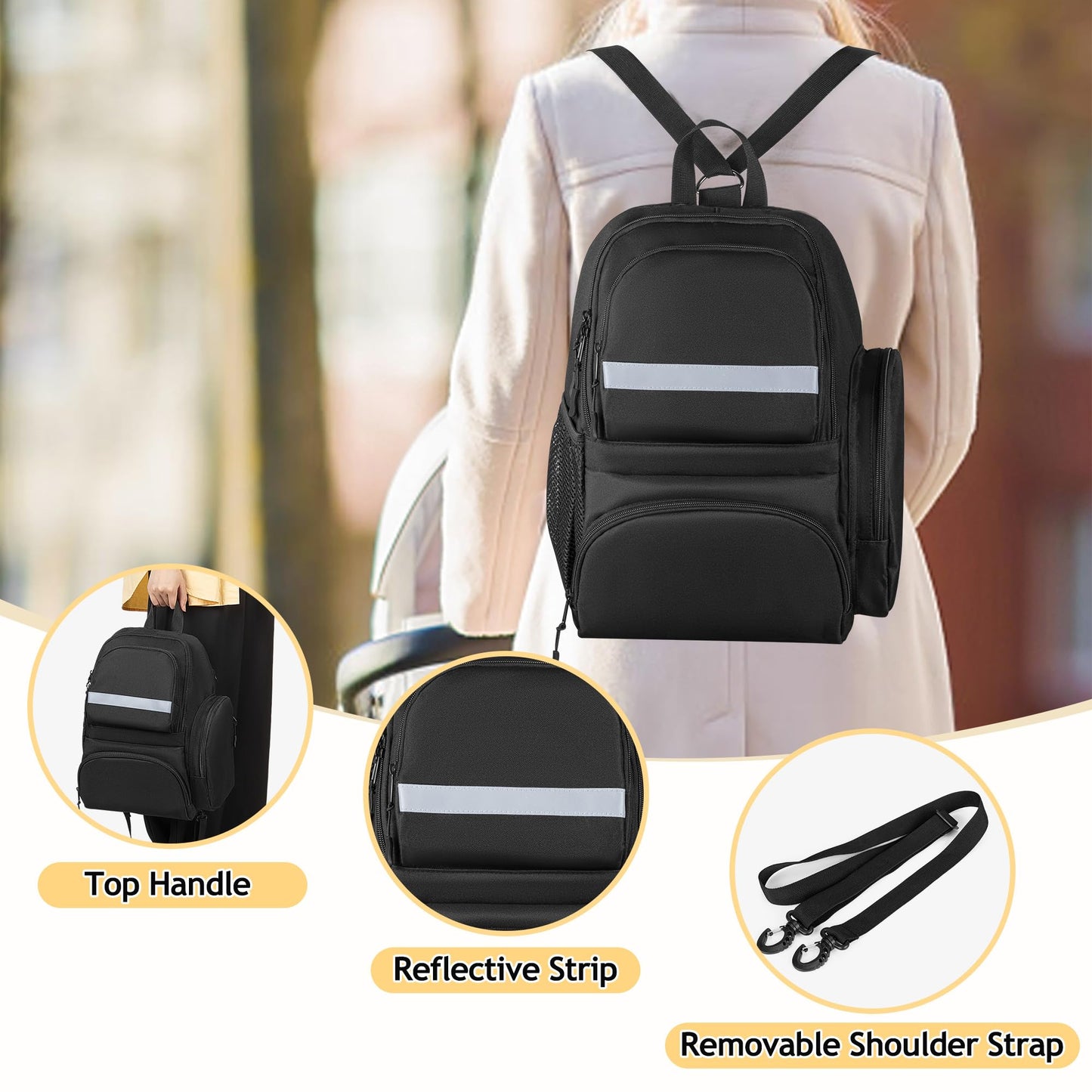 GRAOSO Baby Stroller Organizers Bag Compatible with Doona Infant Car Seat Baby Diaper Backpack, 2 Wings on the Sides Detachable Shoulder Strap, Black