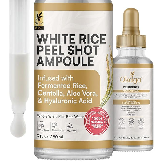 Rice Peel Shot Ampoule, White Rice Exfoliant, Rice Exfoliator for Face & Soft Peel, Removes Dead Skin Cells for a Brighter, Softer & Hydrated Complexion, For All Skin Types, 90 mL