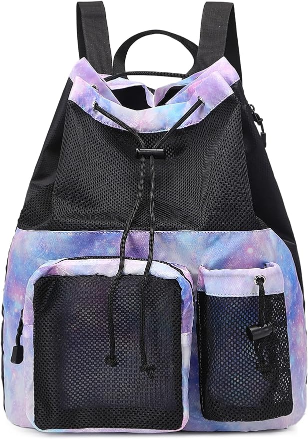 Lohol Large Mesh Drawstring Backpack with Shoe Bag, Durable Swimming String Sack with Handle for Sports Gym Yoga Beach Travel