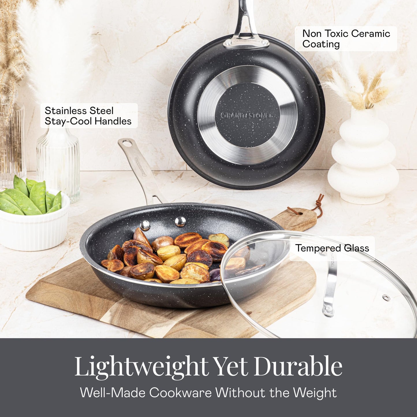 Granitestone 20 Pc Ceramic Cookware Set Nonstick, Premium Pots and Pans Set Non Stick for Kitchen with Bakeware and Cooking Utensils, Non Toxic Made Without PFOA PFOS, Oven & Dishwasher Safe