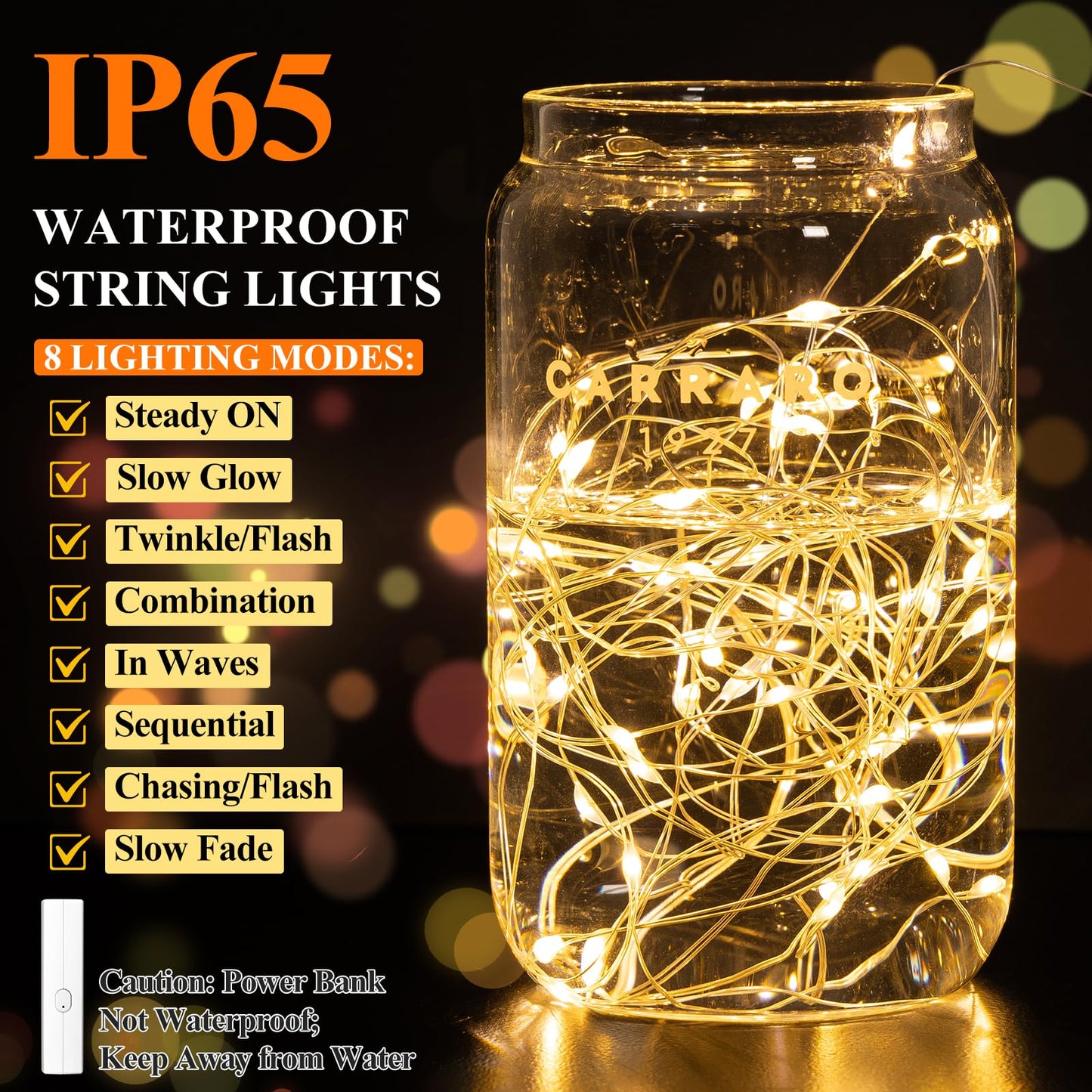 Lipstick Rechargeable Fairy Lights, 1 Pack Twinkle Lights Battery Operated, Mini Indoor LED String Lights with Timer for Vine, Bedroom, Christmas, Parties, Wedding, Decoration (5M/16FT Warm White)