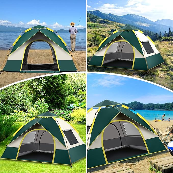 KOMCLUB Camping Tent 1/2/3 Person Tents for Family Camp Tent Waterproof Windproof Outdoor for Backpacking Hiking Easy Setup with Storage Bag,8 Ground ding,4 Windproof Rope