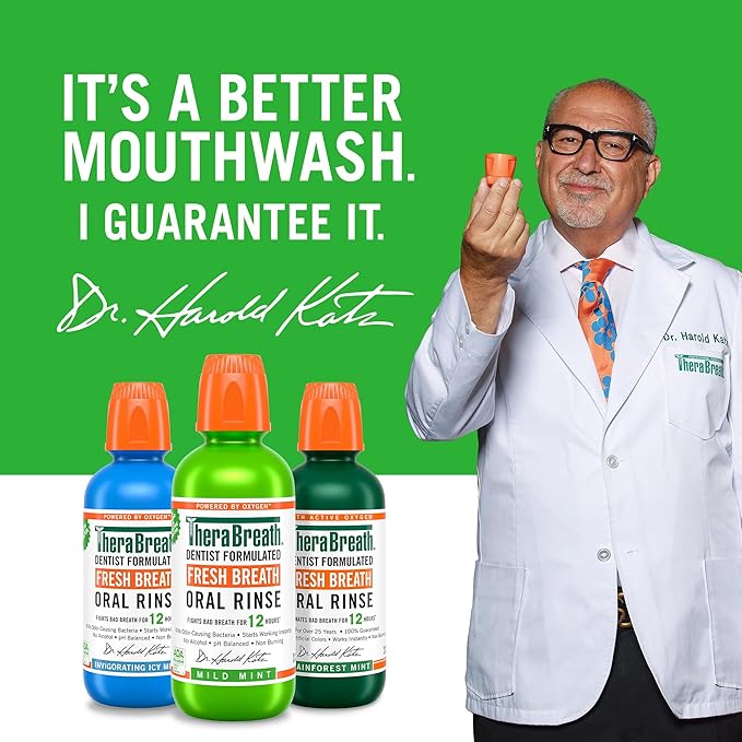TheraBreath Fresh Breath Mouthwash, Mild Mint Flavor, Alcohol-Free, 16 Fl Oz (2-Pack)