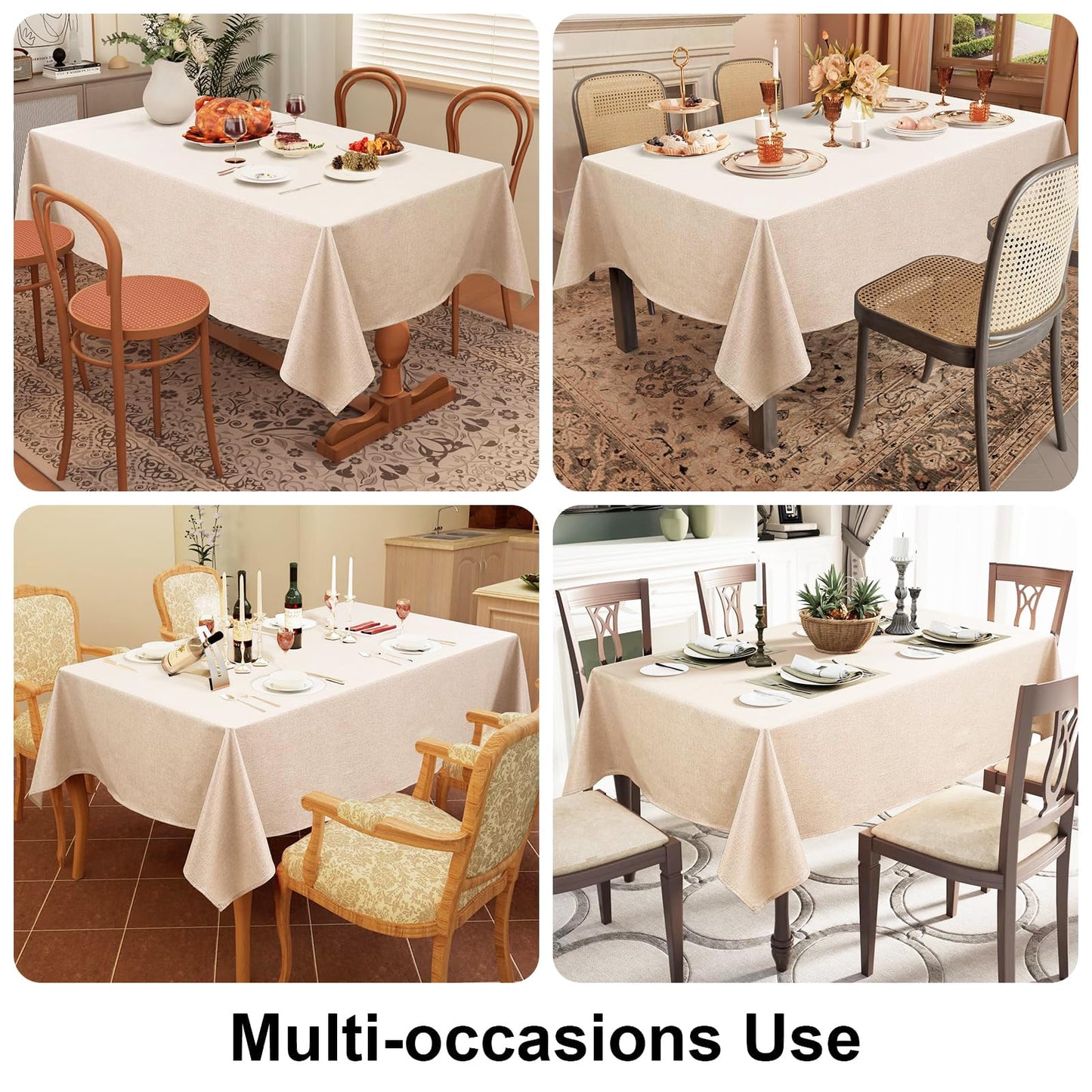 Smiry Rectangle Faux Champagne Table Cloth, Waterproof Burlap Fabric Tablecloth, Washable Decorative Farmhouse Table Covers for Kitchen, Dining, Parties, 52x70, Champagne