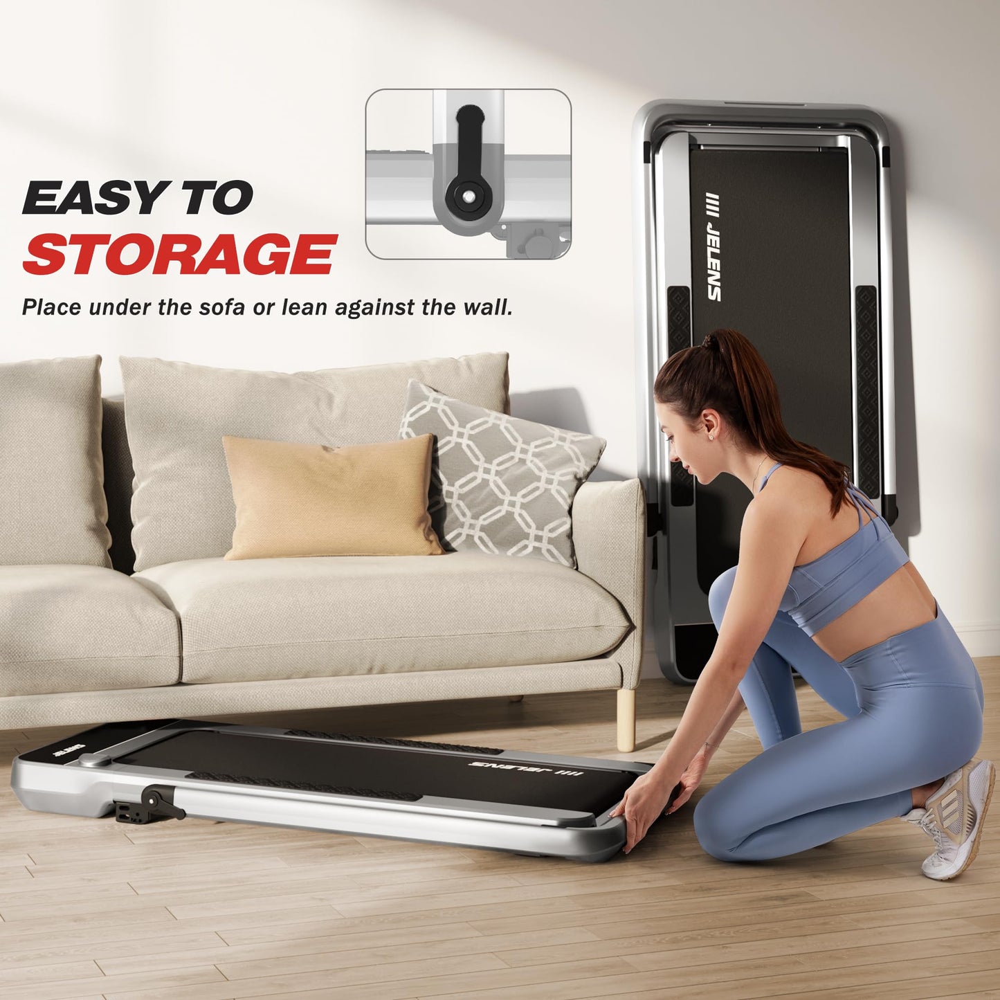 2 in 1 Treadmill Under Desk Walking Pad 2.5HP Home Folding Treadmills with Incline and Gesture Sensing Control, Walking Pad for Office with Led Display (Silver)