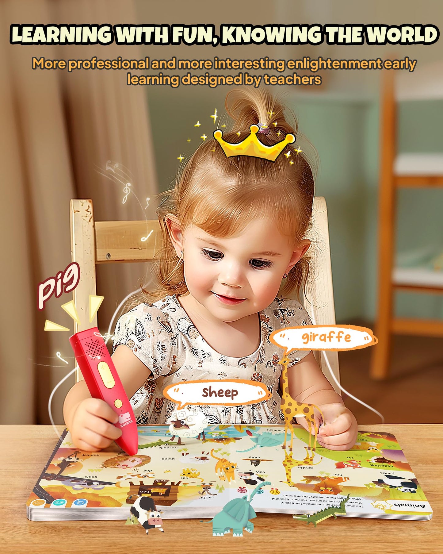 KOKODI Talking Pen Books Sets, Interactive Audio Sound Books Kids Learning Electronic Toys for Boys Girls, Autism Sensory Games, Early Educational Gifts Birthday Gifts for Toddlers Kids Age 2 3 4 5