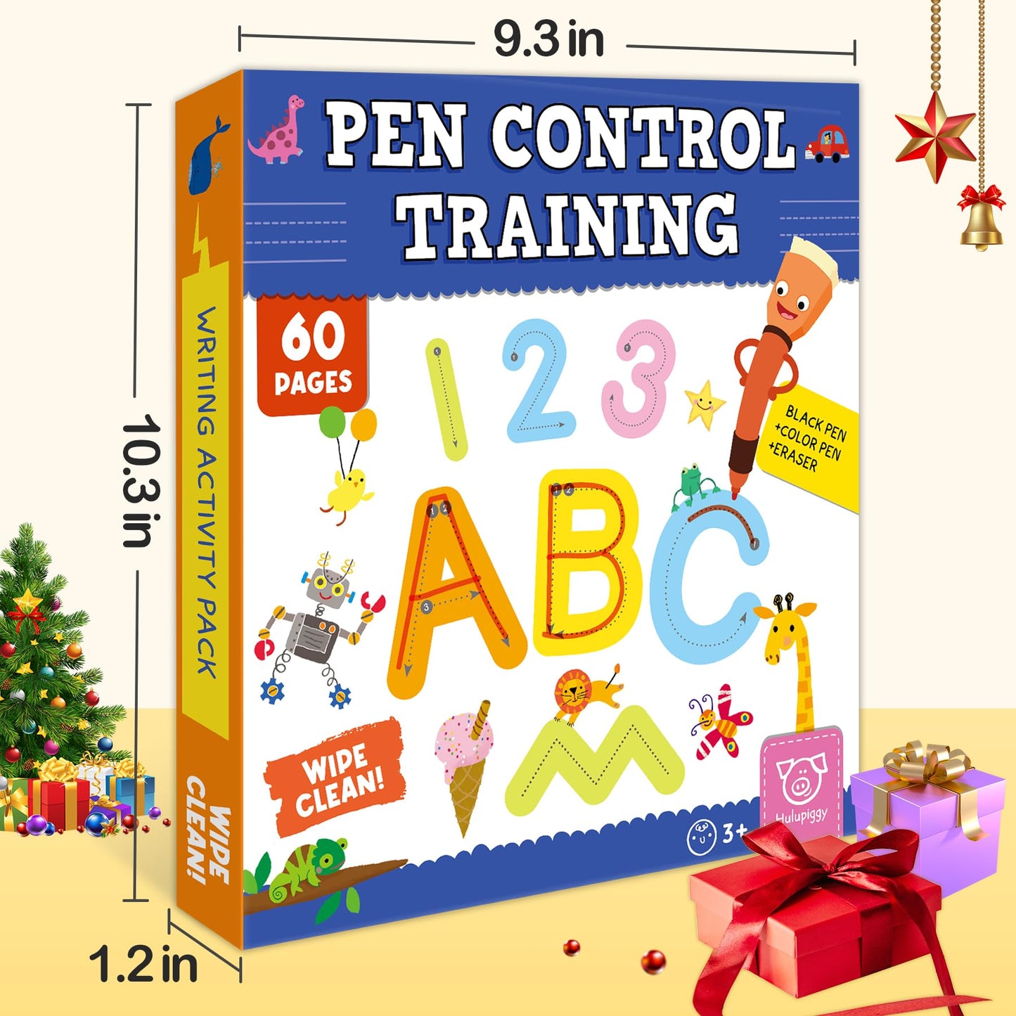 Hulupiggy Preschool Learning Activities 60 Reusable Pages, Tracing Letter Number Handwriting Practice Book for Kids, Montessori Autism Educational Fine Motor Toddler Learning Toys for 3 4 5 Year Olds