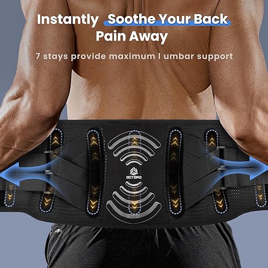 Back Brace for Men Women Lower Back Pain Relief with 7 Stays, Adjustable Support Weight Belt for Herniated Disc, Sciatica, Scoliosis, Breathable Lumbar Support Brace with Hot &Cold Pad Therapy Pocket (M (Waist 39''-55''))