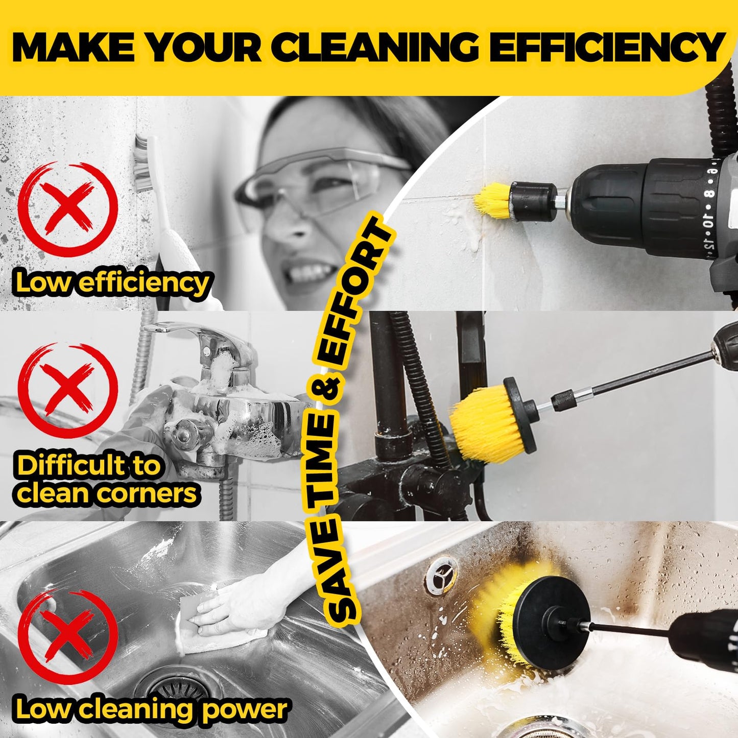 Holikme 11 Piece Drill Brush Attachment Set Scouring Pads Power Scrubber Brush Scrub Pads for Bathroom Surfaces, Floor, Tub, Shower, Grout, Tile, Corners,Cleaning Brush