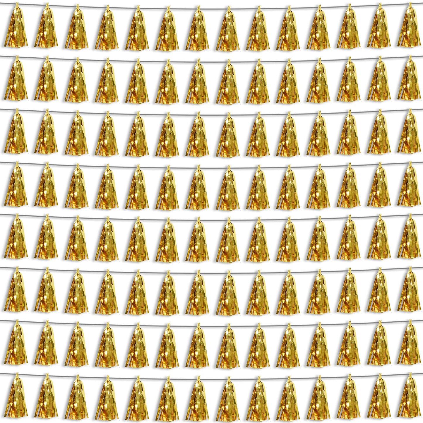 8P Gold Foil Fringe Metallic Tassel Streamers Banner Tassel Garland for Parade Floats, Bachelorette, Wedding, Birthday, Halloween, Christmas, Bridal/Baby Shower Party Decorations