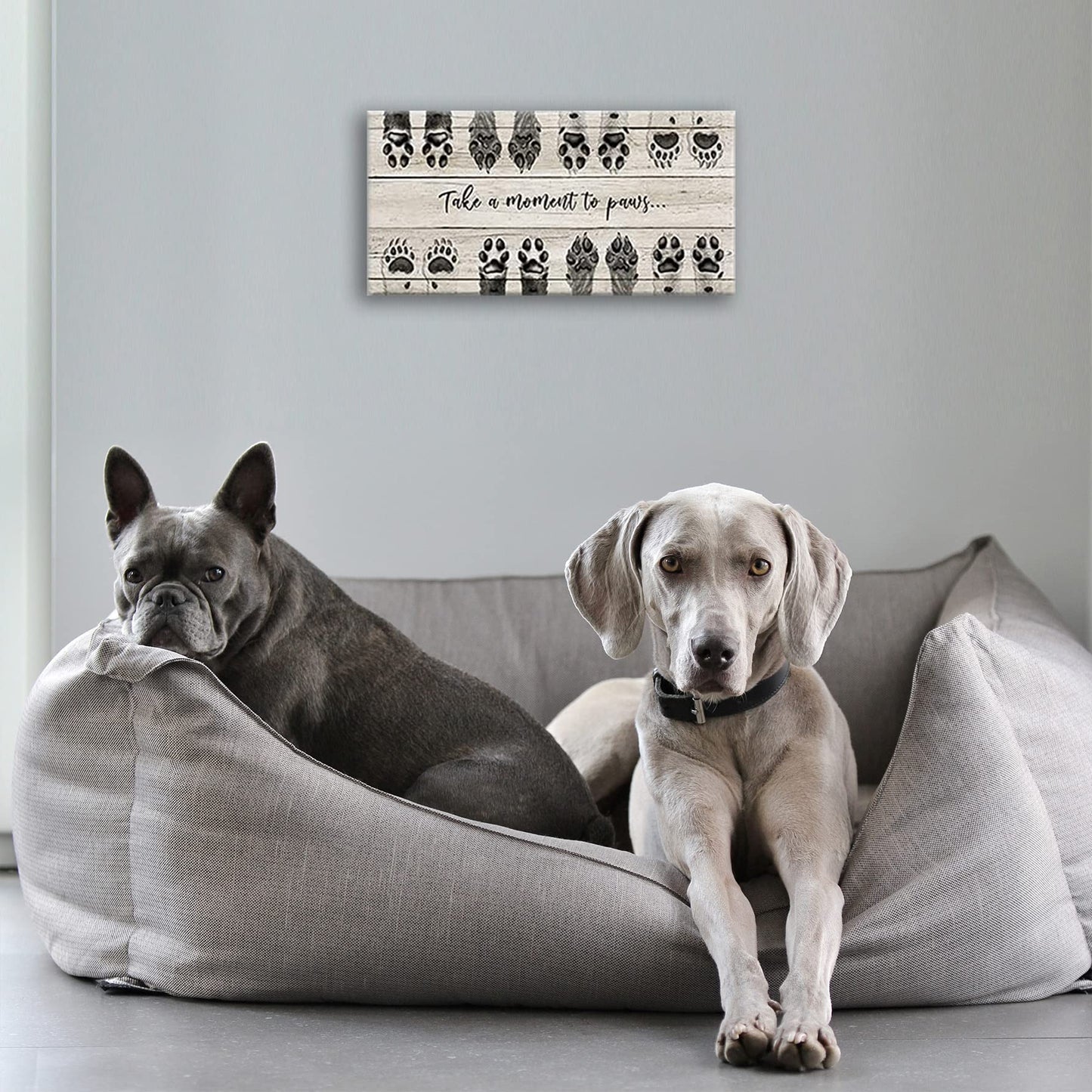 ARTINME Dog Lover Sign Wall Decor,Take A Moment to Paws Sign Pet Paw Print Artwork Footprints Canvas Wall Art,Framed Animal Prints Puppy Gifts for Front Door Home Decoration (Black)