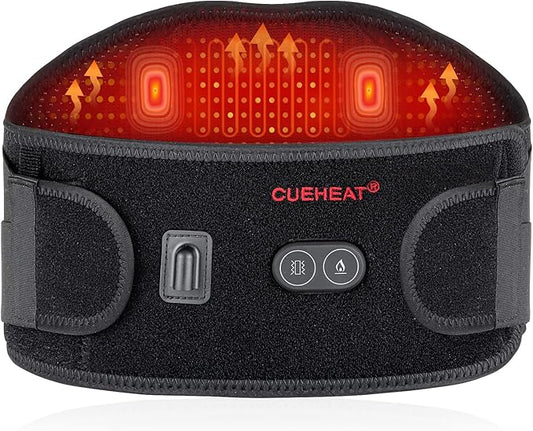 CUEHEAT Heated Waist Belt, Cordless Heating Pad for Low Back, Electrical Heating and Massage, Rechargeable Battery Powered (Dark Black, 53inch)