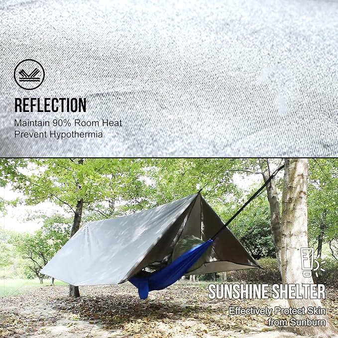 LYN Extra Large Zipper Reusable Survival Emergency Shelter Tent,Thermal Waterproof Fireproof Lightweight Bugout, with Paracord✚Stake for Camping,First Aid,Hiking&Bushcraft