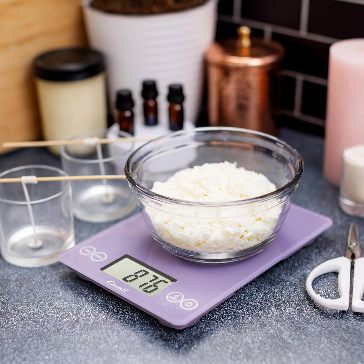 Escali Arti Classic Digital Coffee Scale Espresso Scale and Countertop Food Scale, 15-Pound Capacity, Violet