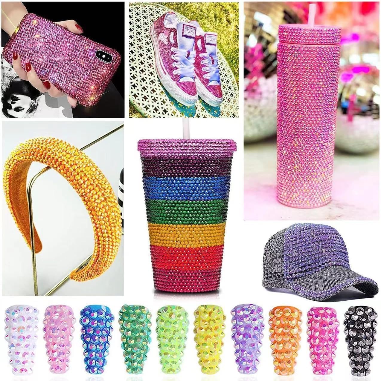 Gold and Red Rhinestones with Glue(S8-S30) for Bedazzling,2mm-6mm Non-Hotfix Flatback Nail Gems Beads with B7000, Resin Nail GemsStones Diamond Kit for Bedazzle Crafting, Nails DIY Art Decoration