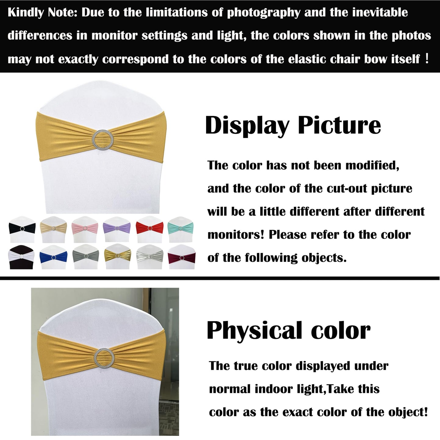 Maiangel Spandex Chair Sashes Bands 50PCS Stretch Chair Ties Bows with Buckle Slider for Wedding Party Banquet Decoration (Gold)…