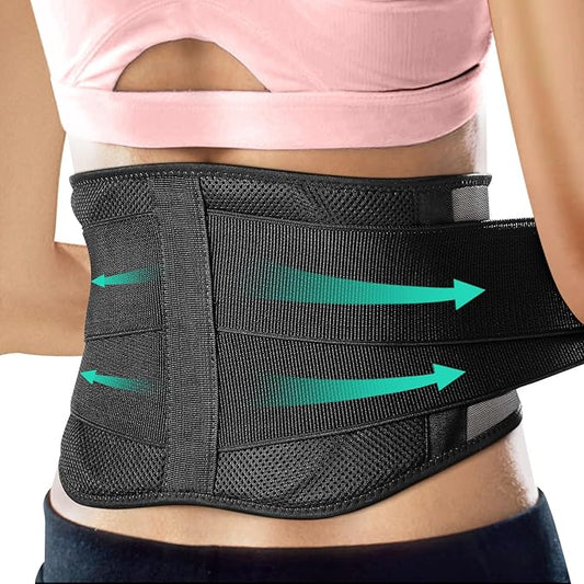 AllyFlex Sports® Lightweight Back Brace for Men & Women Under Uniform, Dual Medical 3D Lumbar Pads for Lower Back Pain Relief, Breathable Mesh with Adjustable Stapes for Back Stress - M