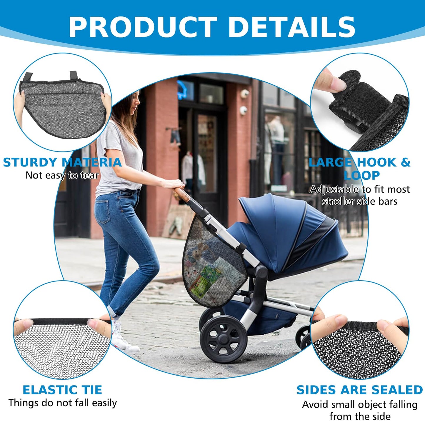 Accmor Universal Stroller Organizer, Side Sling Stroller Organizer, Mesh Cargo Net Stroller Storage Caddy, Stroller Bag Accessories Fits for Uppababy, Nuna, Baby Jogger, Britax, Doona Strollers