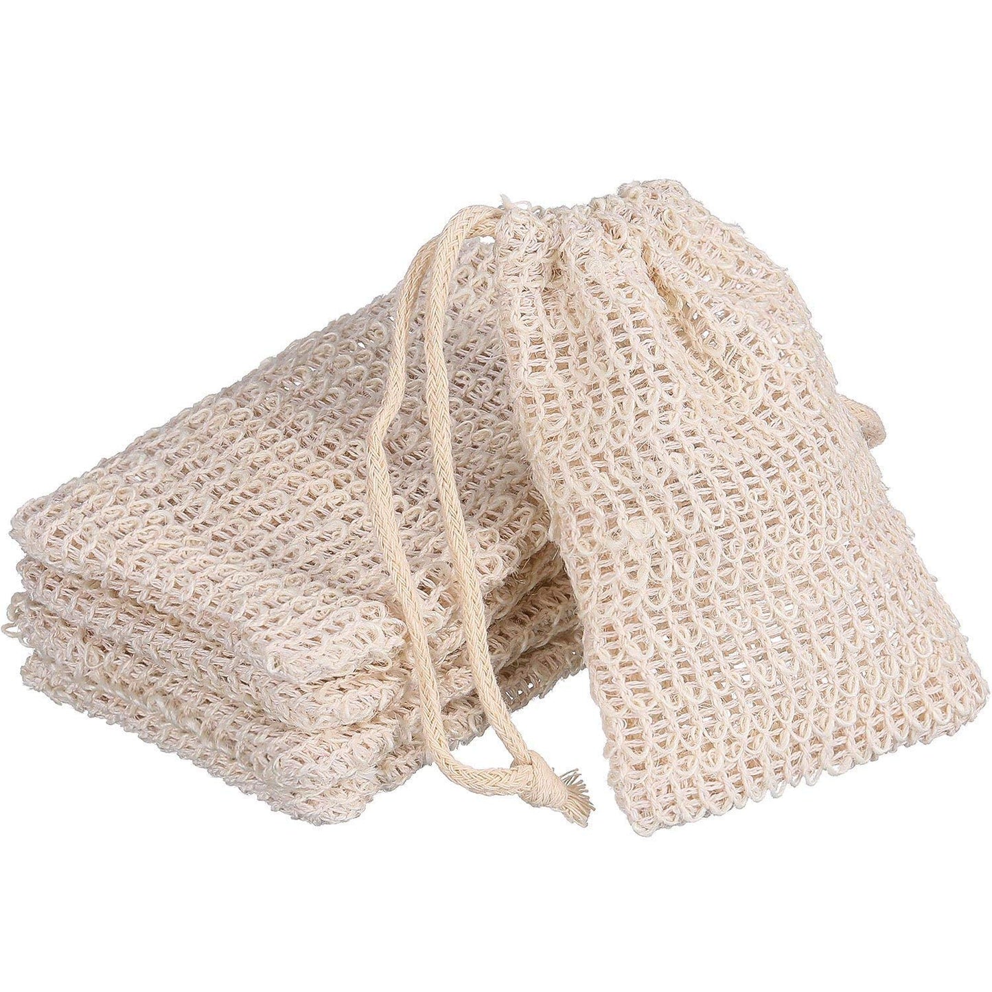 BBTO 5 Pieces Soap Saver Bag Natural Sisal Exfoliating Soap Pouch for Foaming and Drying, Shower, Scrubber(9 x 14 cm,White, Pink, Blue, Yellow, Orange)