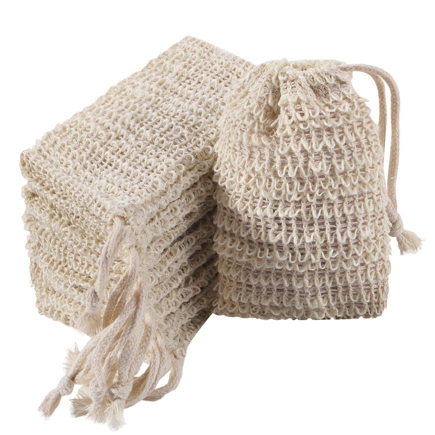 20 Pack Soap Exfoliating Bag Pouch Soap Saver Natural Ramie Soap Bag Hand Made Soap Bag Mesh Soap Saver Bags with Drawstring for Bath & Shower Use