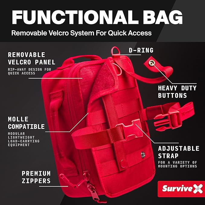 Large First Aid Kit for Car, Travel & Home - Emergency Kit for Hiking, Camping, Backpacking and Outdoors - Includes Zip Stitch Wound Closure Strips - FSA HSA Approved