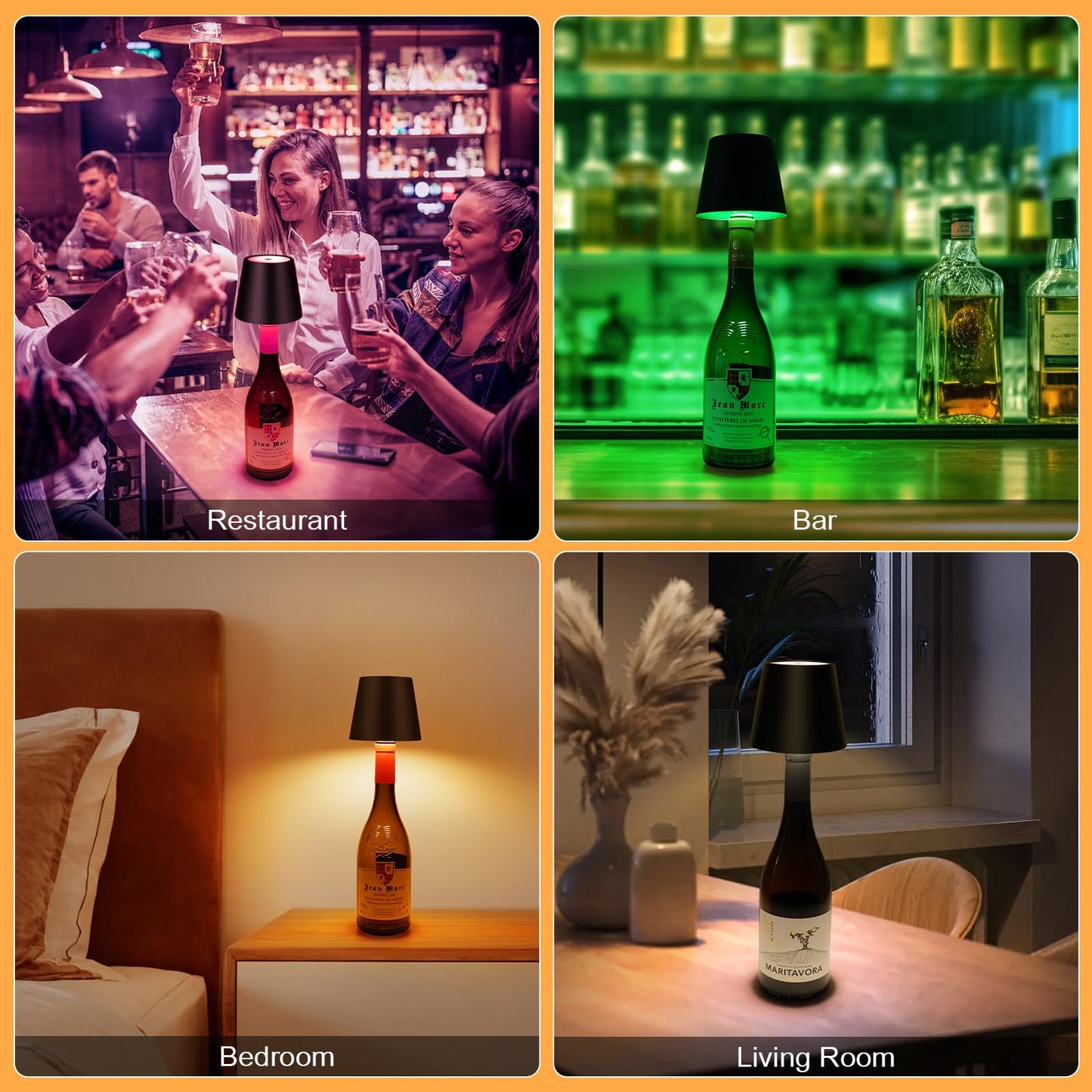 DUSKTEC Wireless Wine Bottle Lampshade, 8 RGB Modes, Light Temperature 3000-6500K, Rechargeable Touch Wine Bottle Lamp, Portable Wireless Lamp, Bar Lights, Party, Gift (Black)