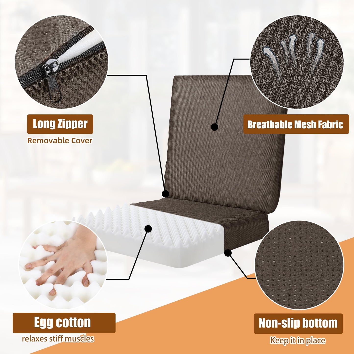 BALAPET Recliner Cushions for Long Sitting,Egg Crate Foam Recliner Cushion for Elderly Reduces Muscle Fatigue and Provides Air Flow,Extra Large Non-Slip Seat Cushion with Back Support(20×20×4in)