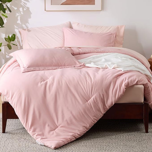 Bedsure King Comforter Set Pink, 8 Pieces Prewashed King Size Bed in a Bag with Soft Fleece Bed Blanket, Down Alternative Bedding Set for All Seasons, Sheets, Pillowcases & Shams