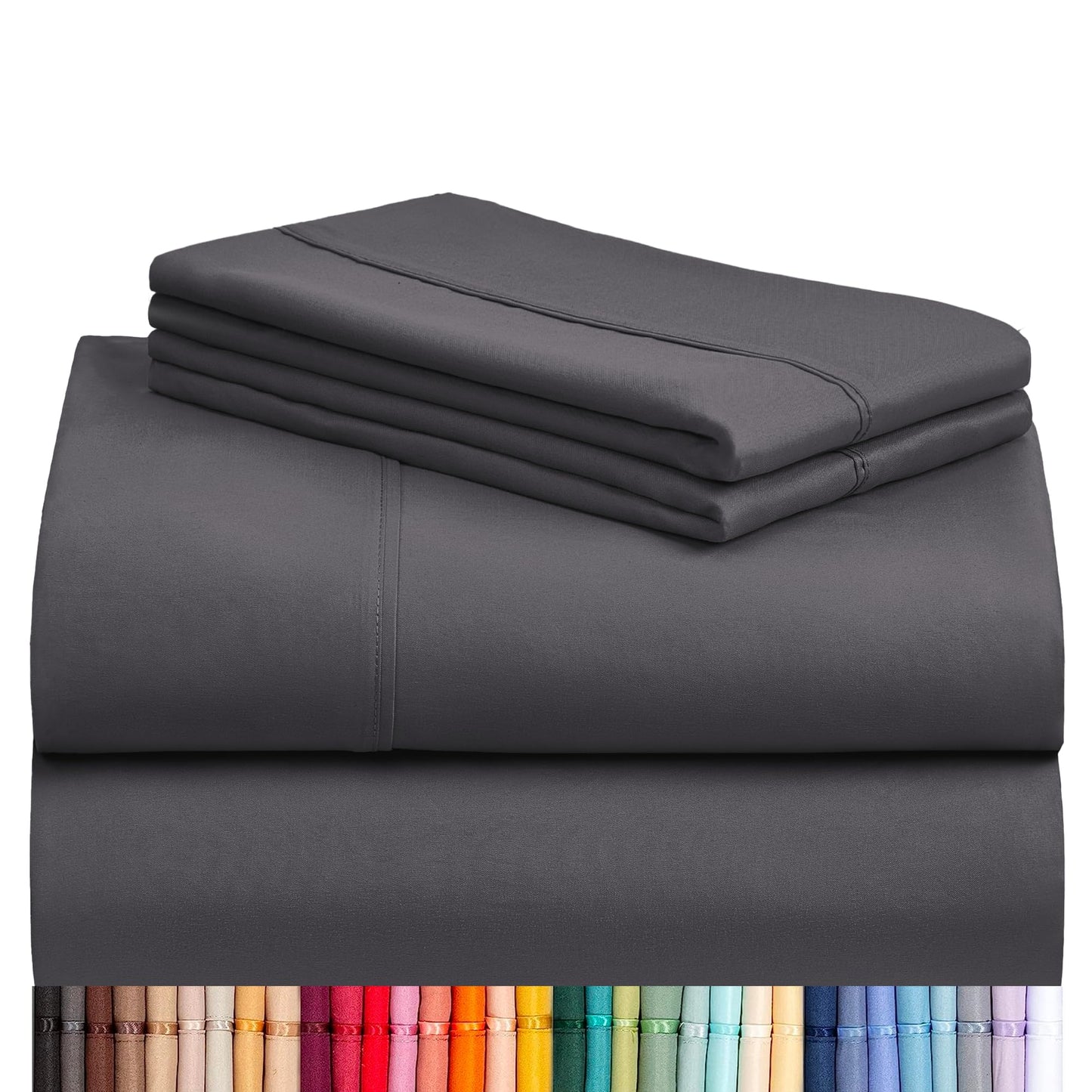 LuxClub 4 PC Queen Sheet Set, Sheets Queen Size, Deep Pockets 18" Wrinkle Free Cooling Sheets Machine Washable Hotel Bedding Silky Soft - Dark Grey Queen