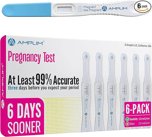 Amplim Pregnancy Test 6 Pack – Early Detection HCG Urine Test for Women, High Sensitivity, Rapid Home Midstream Test, Clear & Accurate Results, Easy to Use, Reliable & FSA HSA Eligble