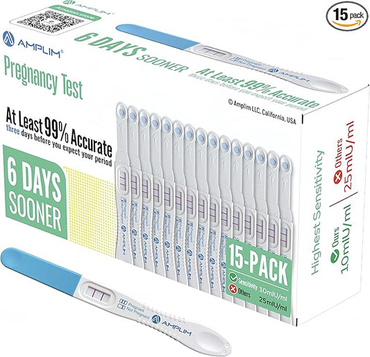 Amplim Fertility HCG Midstream Pregnancy Test Sticks | 99.9% Accurate, Ultra Sensitive 10 MIU/ml, 6 Days Early Detection Results at Home | Rapid 2-Second Test | Bulk Pack of 15 Reliable Strip Sticks