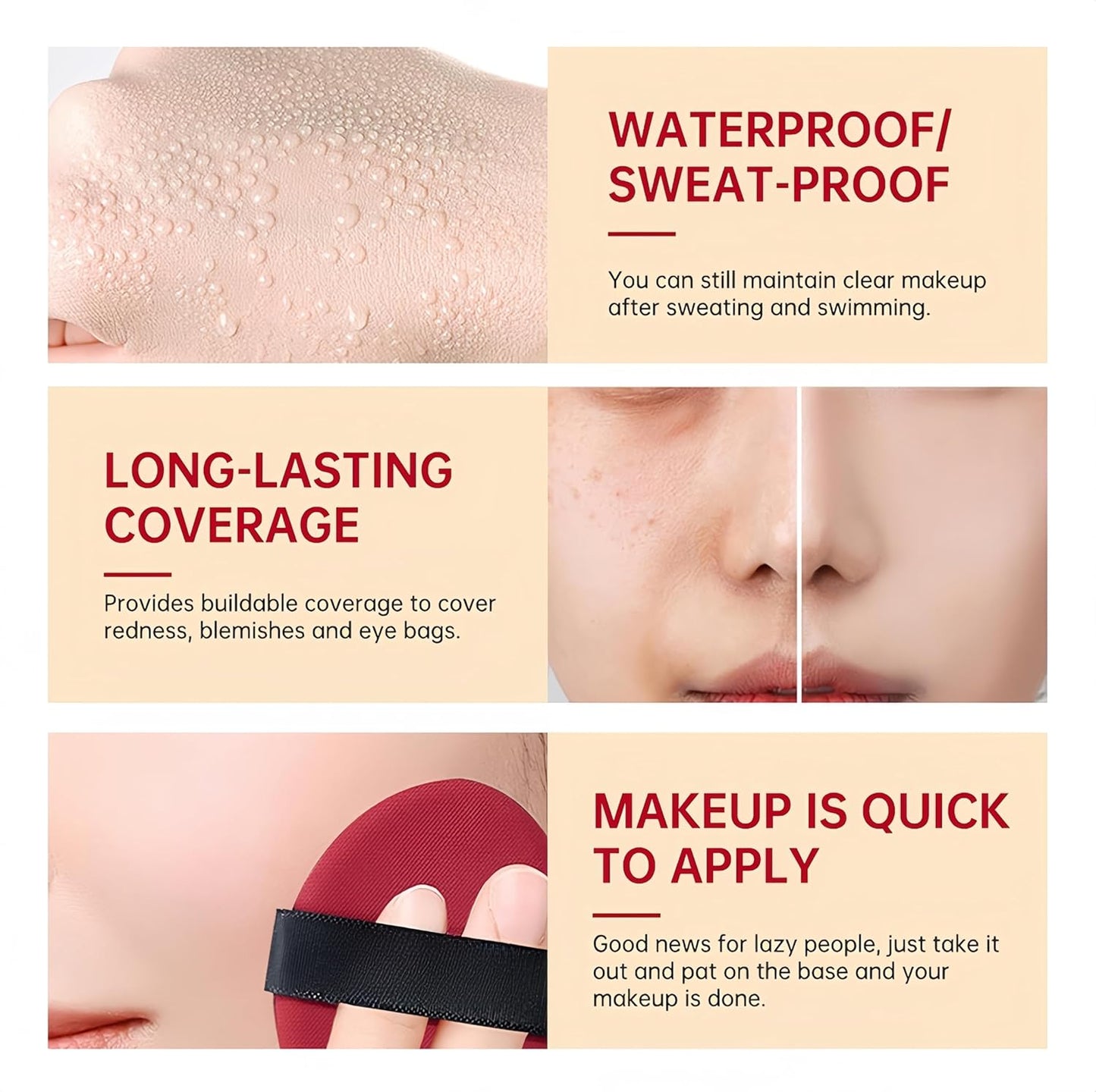 MAEPEOR Cushion Foundation 9 Colors Full Coverage Weightless Satin Glow Foundation Hydrating Long-Lasting Cushion BB Cream (Color 06)