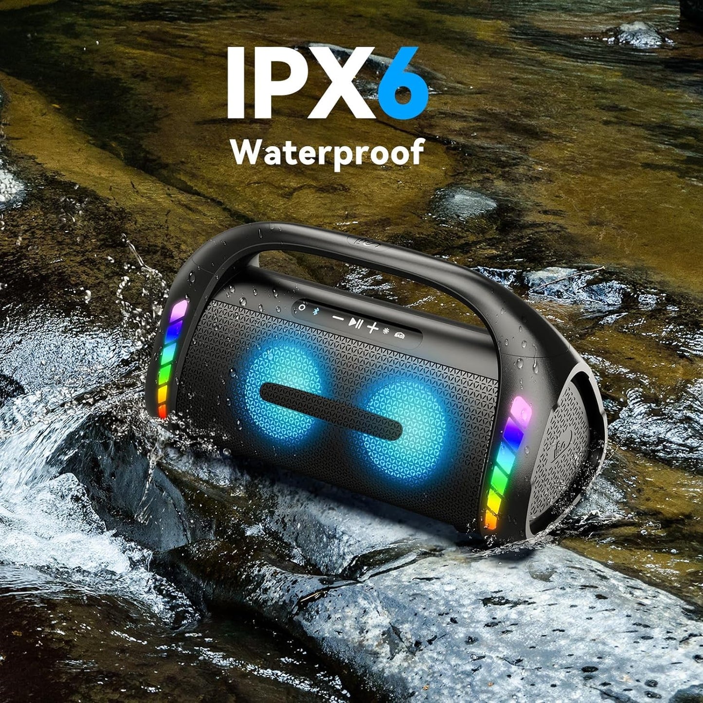 Bluetooth Speaker,100W Loud Speakers Bluetooth Wireless with Deep Bass, Portable Bluetooth Speakers Wireless with Power Bank, LED Lights,Waterproof, 30hours Playtime for Outdoor Home-LFS