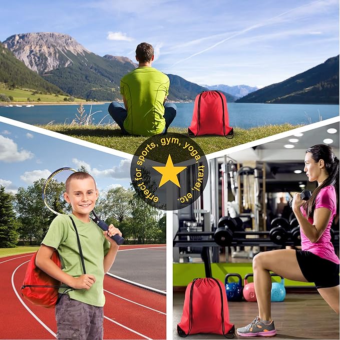 KUUQA 2 Pcs Drawstring Backpack Bags Bulk Sports Cinch Sack String Backpack Storage Bags for Gym Traveling（Black, Red）
