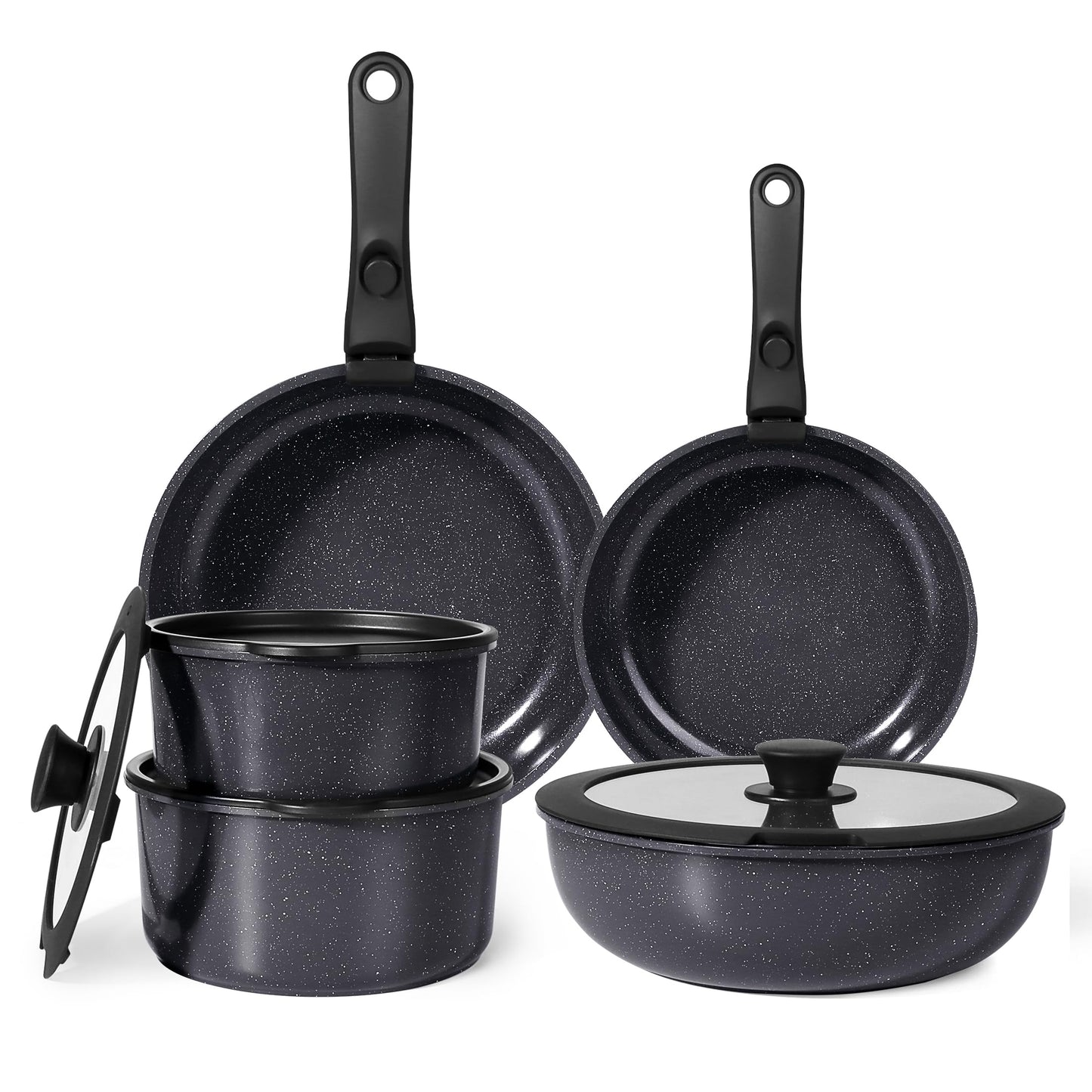 GiPP Ceramic Pots and Pans Set Non Stick, 11 Piece Nonstick Detachable Handle Cookware Sets, Non Toxic Induction Kitchen Pot and Pan with Removable Handle, Healthy RV Cookware, Dishwasher ＆Oven Safe