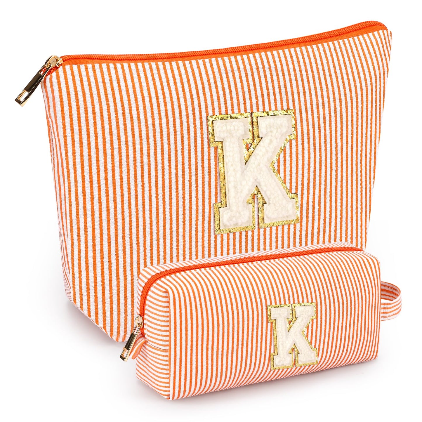 2 PCS Initial Makeup Bags for Women: Cosmetic Bag for Travel Toiletry - Birthday Gifts for 11 12 13 14 15 16 17 18 Years Old Girl Graduation Teacher Gift- Teen Girl Gifts Trendy Stuff - Pink A