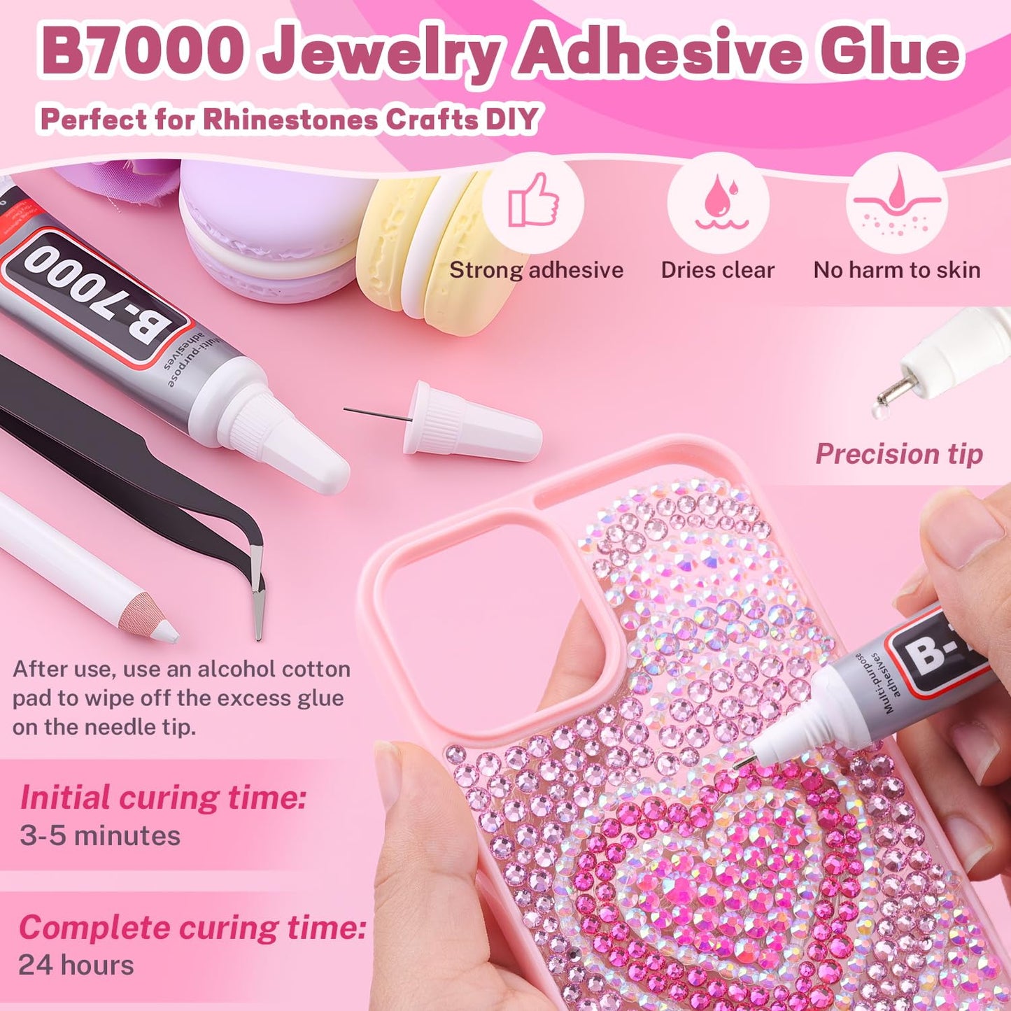 20000Pcs Pink Rhinestones for Bedazzling with 1Pcs B7000 Jewelry Glue, Resin Rhinestones for Crafting Crafts DIY, Bedazzler Kit Gems for Clothing Shoes Tumblers Nail Art Assorted Size 3/4/5/6mm