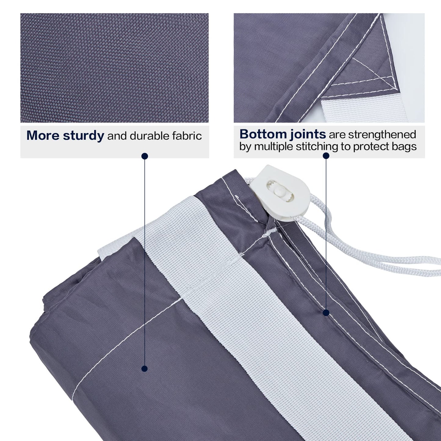 HOMEST 2 Pack XL Nylon Laundry Bag with Strap, Large Dirty Garments Organizer, Easy Fit a Hamper or Clothing Basket, Can Carry Up to 4 Loads of Clothes, Grey