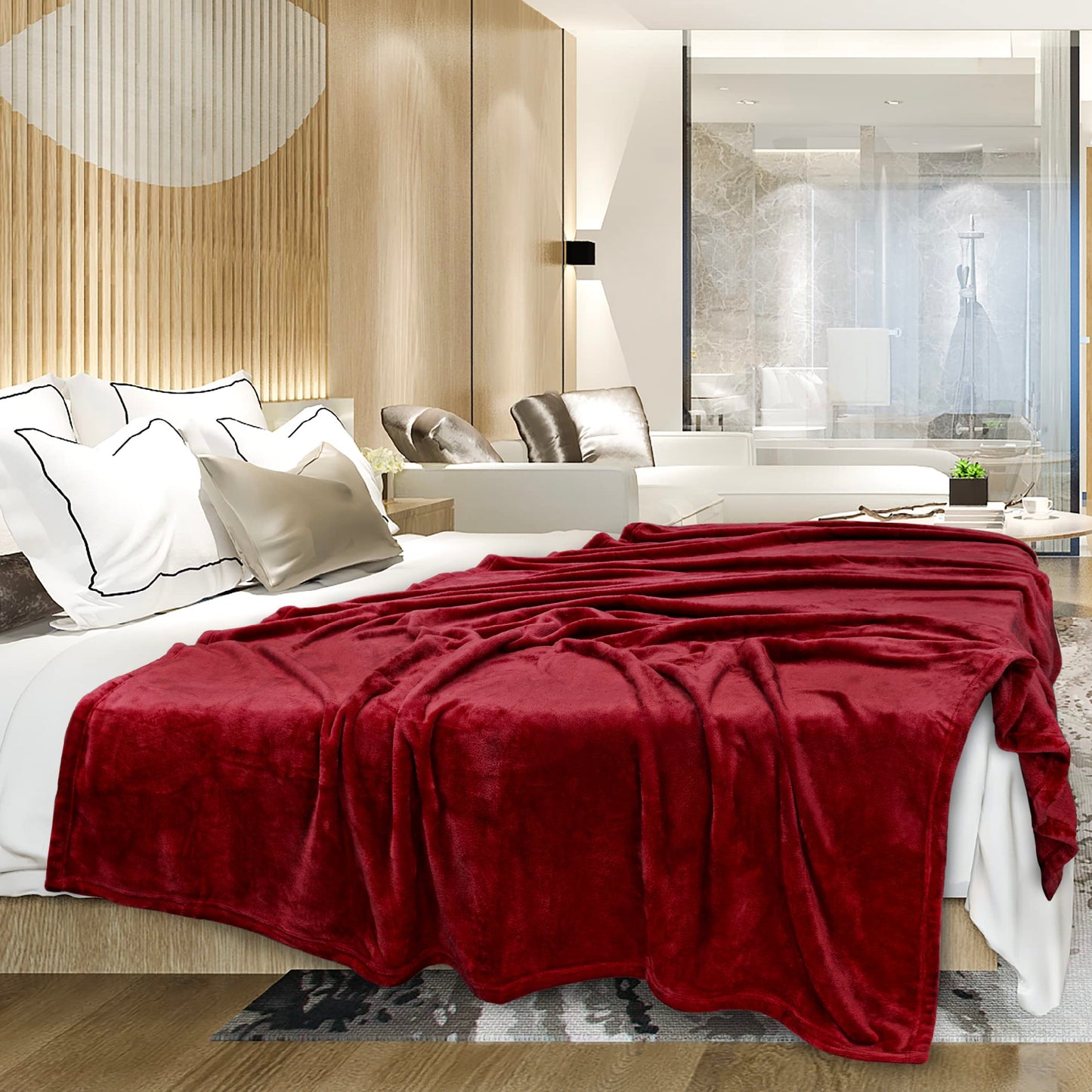 PAVILIA Wine Red Fleece Throw Blanket for Couch, Maroon Burgundy Soft Fuzzy Flannel Throw for Sofa, Luxury Plush Microfiber Bed Blanket, Cozy Home Decorative Velvet Gift Blanket, 50x60