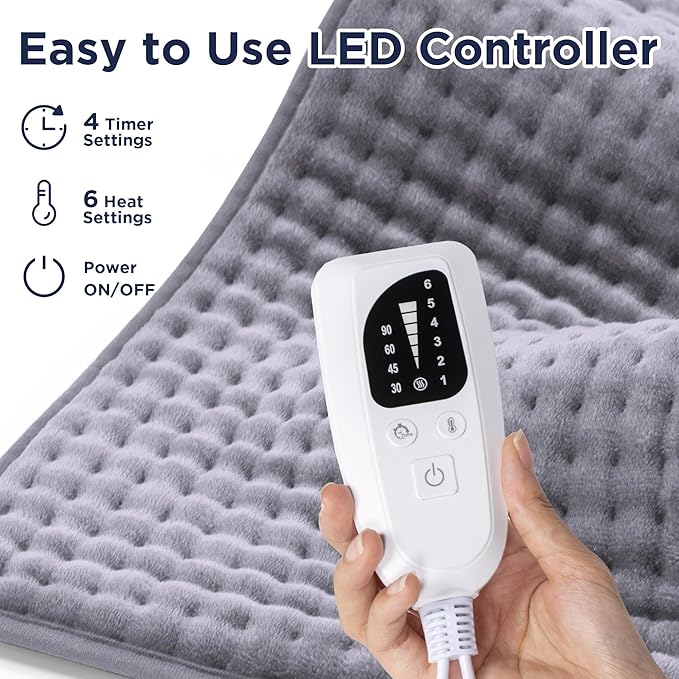 Heating Pad for Back Pain Relief, 6 Levels Small Heating Pads for Period Cramps, Portable Back Heating Pad for Neck and Shoulders, XL Heated Pad, Christmas Gifts for Women, 12 x 24 Grey