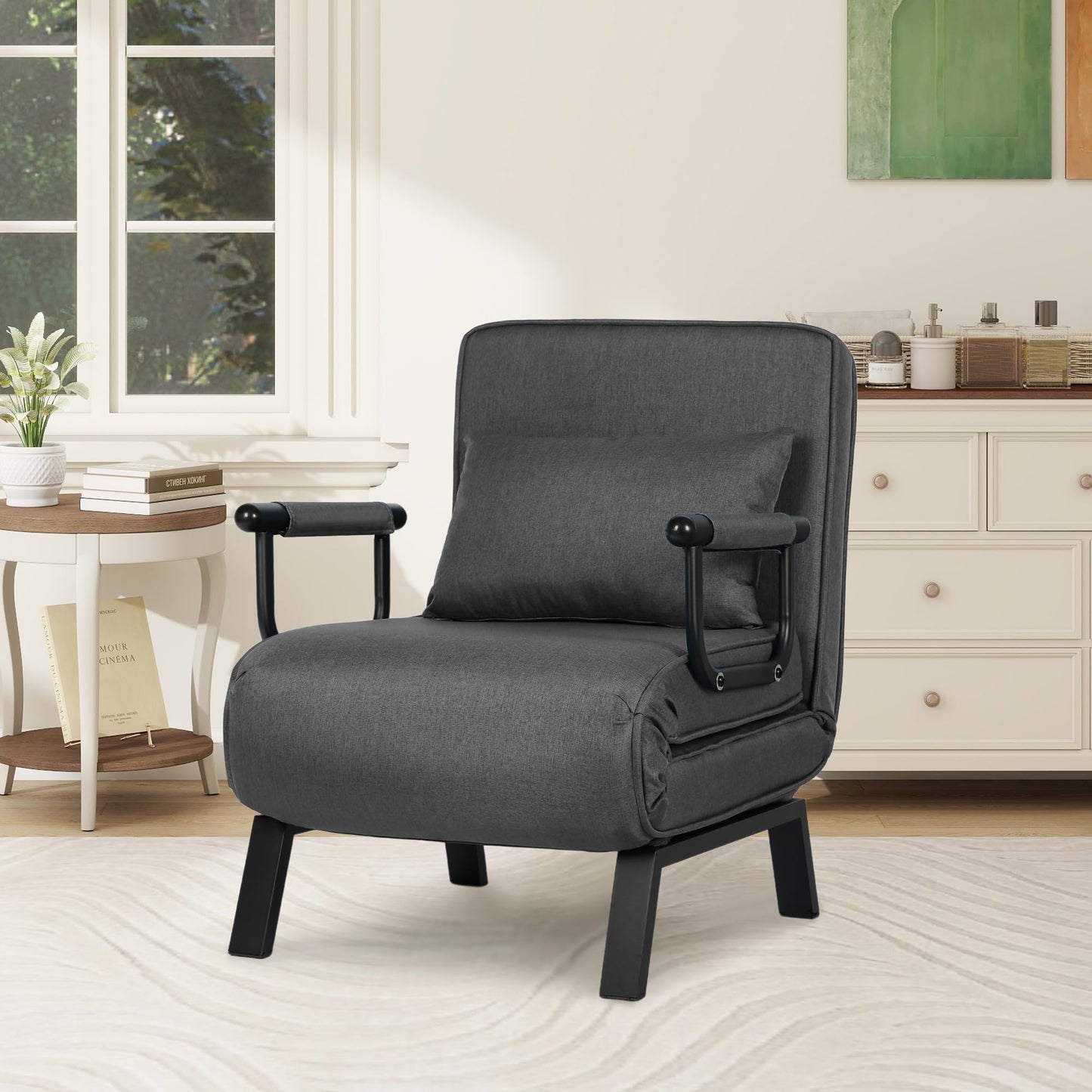 TYBOATLE Sleep Chair Bed, Comfy Convertible Sleeper Chairs for Adults, 5 in 1 Folding Sofa Bed with 5-Position Adjustable Backrest & Pillow, Cozy Small Chair Couch for Small Spaces, Office (Dark Grey)