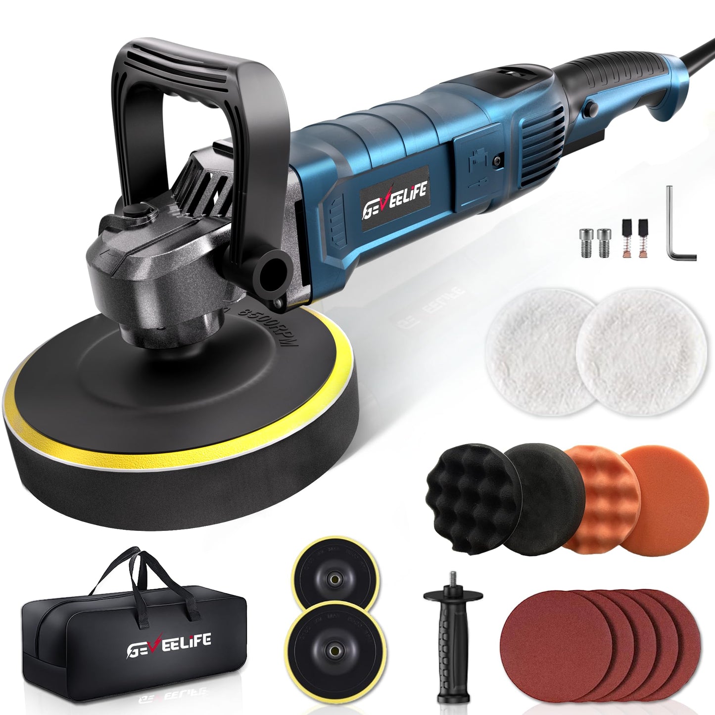 Buffer Polisher, 6 Inch/7 Inch 1600W Rotary Car Buffer Polisher Waxer, 7 Variable Speed 1000-3500 RPM, Detachable Handle for Car, Boat Sanding, Polishing, Waxing