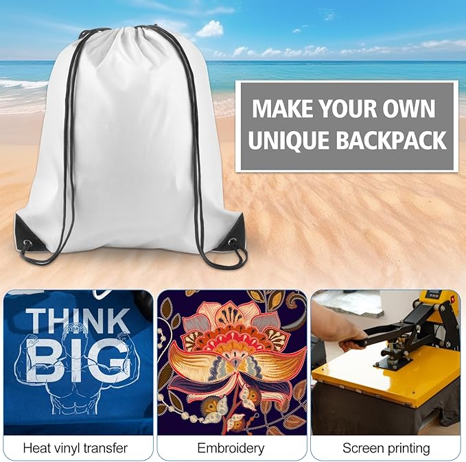 KUUQA 50Pcs White Drawstring Backpack Bulk Drawstring Bags String Bags Storage Bags Gym Backpack for Sport Gym Traveling
