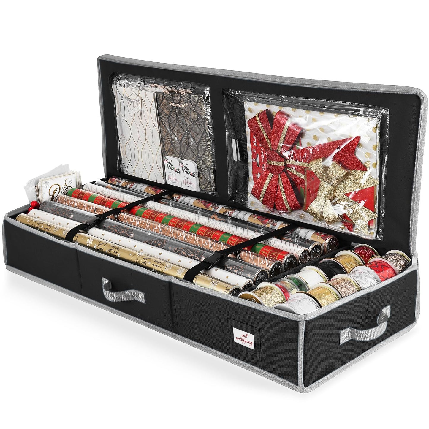 Hearth & Harbor Wrapping Paper Storage Container - Christmas Storage Bag with Interior Pockets - Gift Wrapping Organizer Storage Fits Up to 22 Rolls of 40" - Tear Proof Wrapping Paper Organizer
