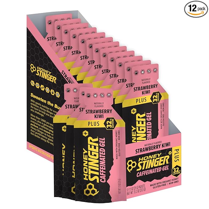 Honey Stinger Organic Strawberry Kiwi Energy Gel | Caffeinated & Gluten Free | For Exercise, Running and Performance | Sports Nutrition for Home & Gym, Pre and Mid Workout | 12 Pack, 13.2 Ounce
