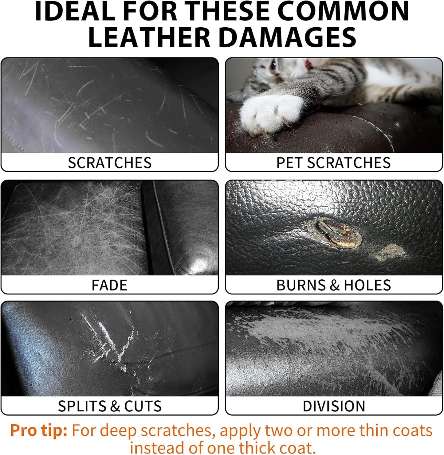Leather Repair Kit,Car Seats, Sofa,Jacket & Purse - Repairs Burn Holes,Scratches,Tears - Restores Faux,Vinyl,Artificial and Real Leather (Black)