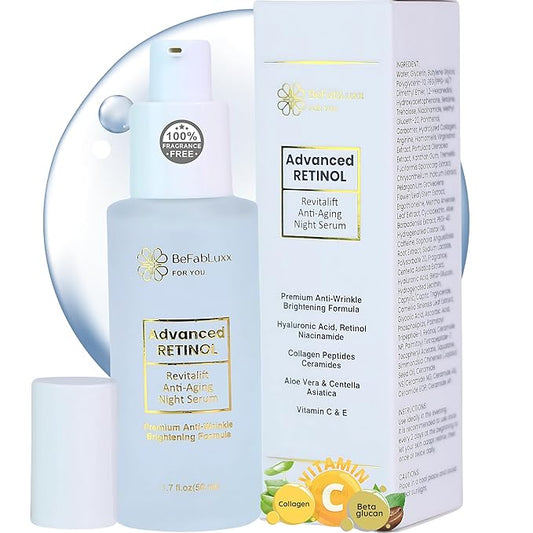 Retinol Night Serum Anti-Aging Facial Serum Firms Face & Neck Hyaluronic Acid, Niacinamide, Collagen, Glycolic Acid, Squalane Vitamin C & E (1.7fl, Hydration Boost)