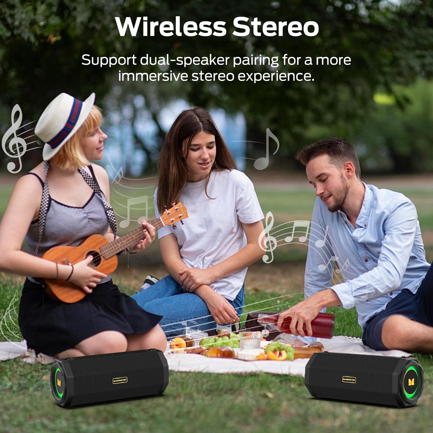 Monster Speaker S200 Wireless Portable Bluetooth Speaker, 24H Playtime, IPX6 Waterproof, 50W Stereo Sound, Bluetooth 5.4, Dual Bass Speakers, Perfect for Home, Parties, and Travel.